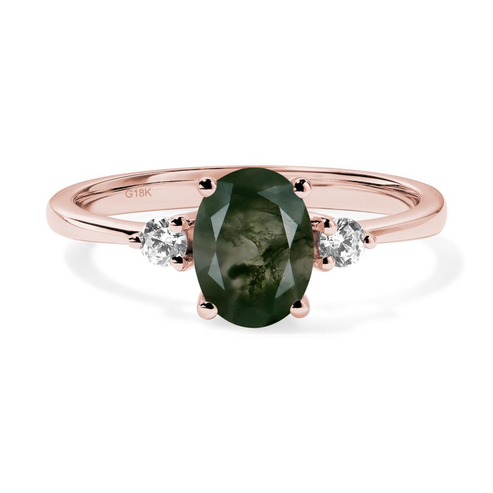 Simple Oval Cut Moss Agate Trilogy Ring - LUO Jewelry #metal_18k rose gold
