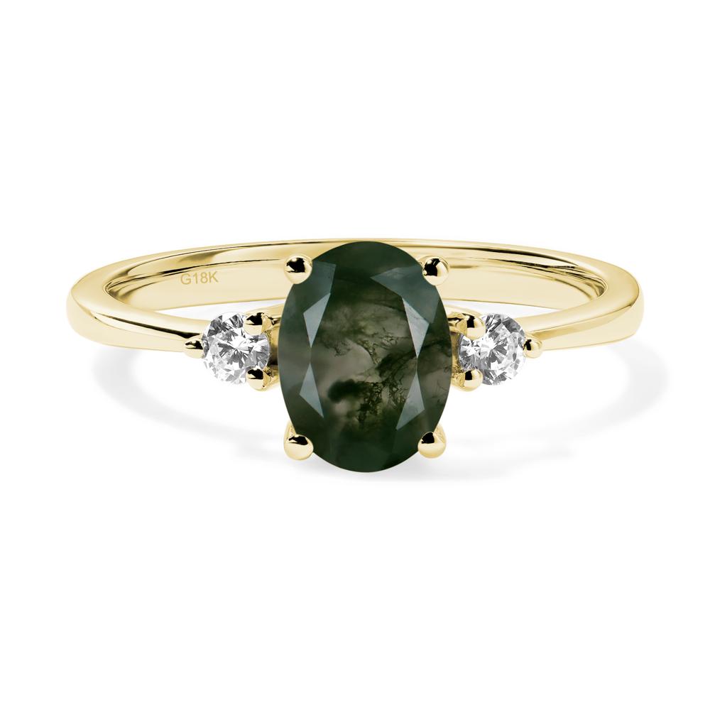 Simple Oval Cut Moss Agate Trilogy Ring - LUO Jewelry #metal_18k yellow gold