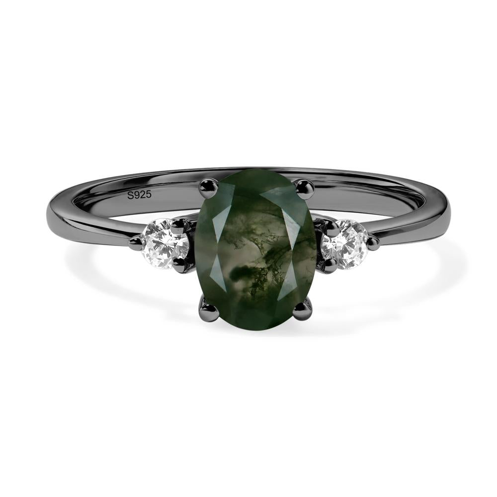 Simple Oval Cut Moss Agate Trilogy Ring - LUO Jewelry #metal_black finish sterling silver