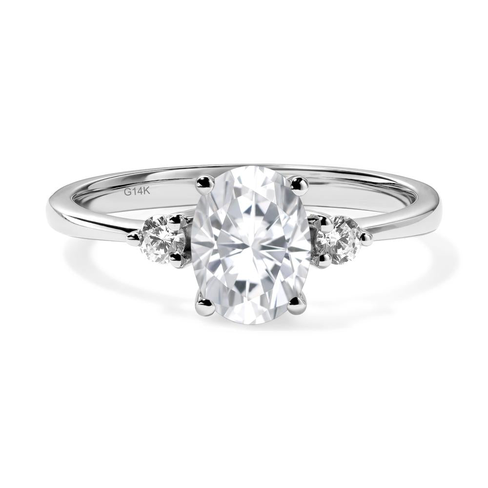 Simple Oval Cut Moissanite Trilogy Ring - LUO Jewelry #metal_14k white gold