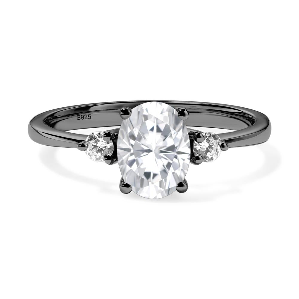 Simple Oval Cut Moissanite Trilogy Ring - LUO Jewelry #metal_black finish sterling silver