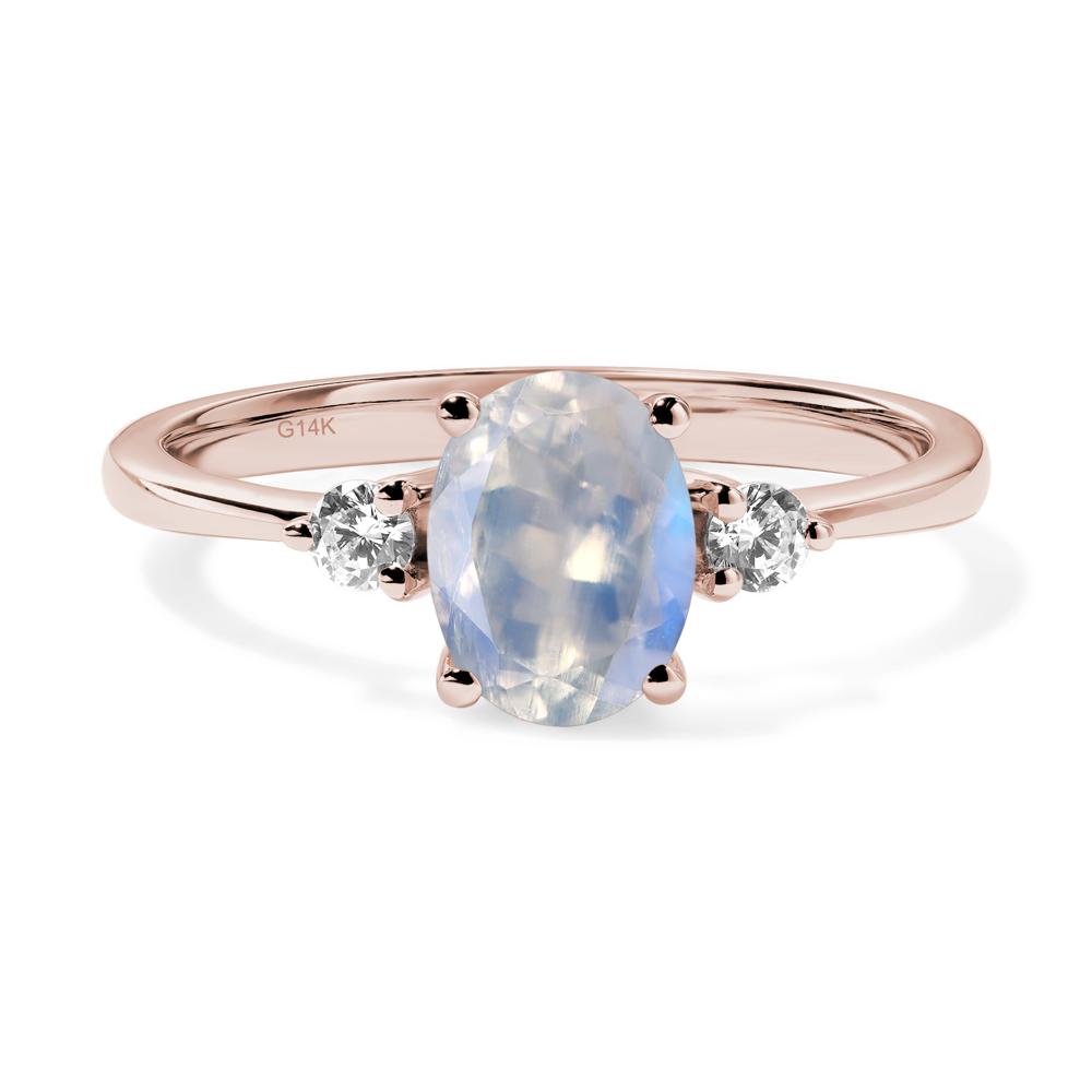 Simple Oval Cut Moonstone Trilogy Ring - LUO Jewelry #metal_14k rose gold