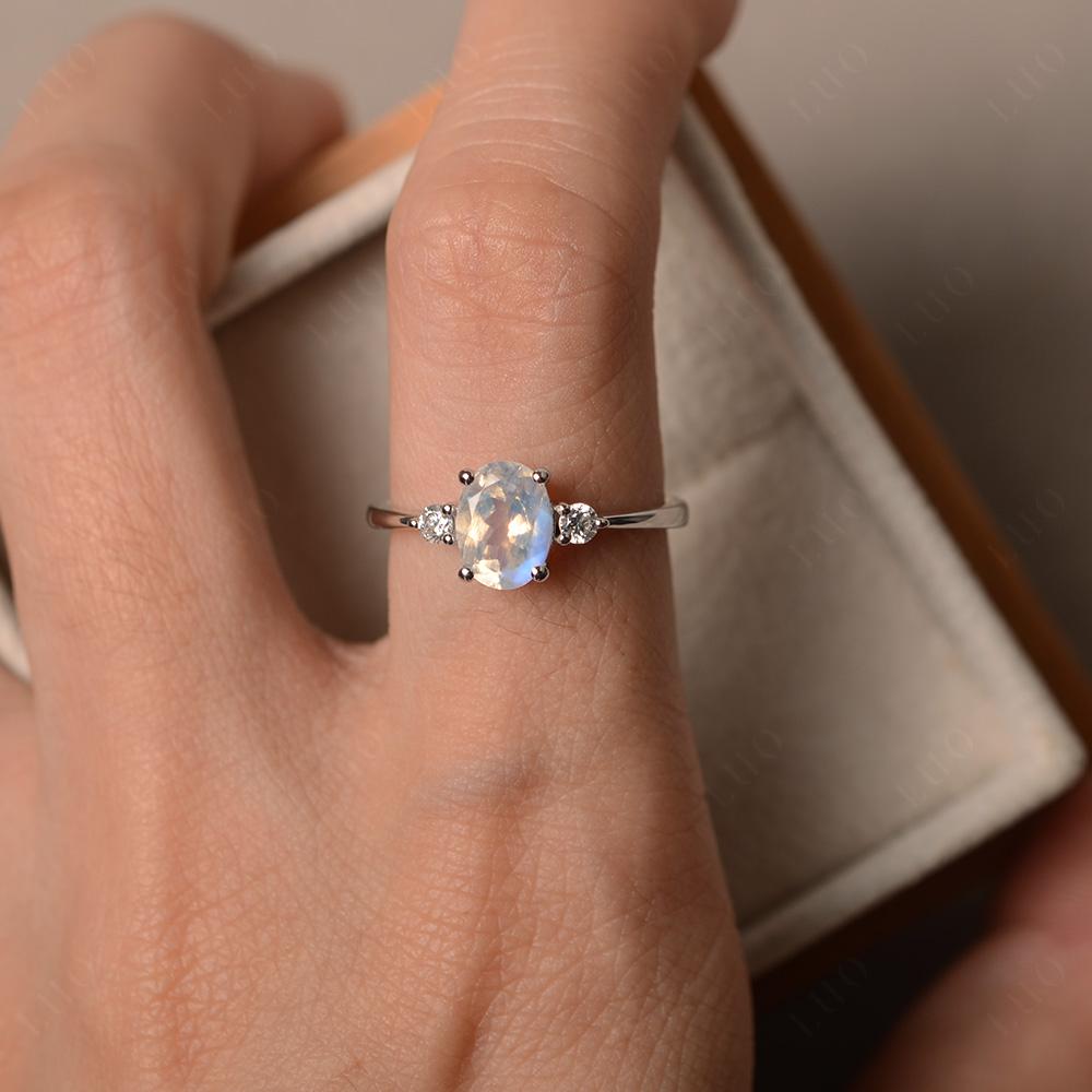 Simple Oval Cut Moonstone Trilogy Ring - LUO Jewelry