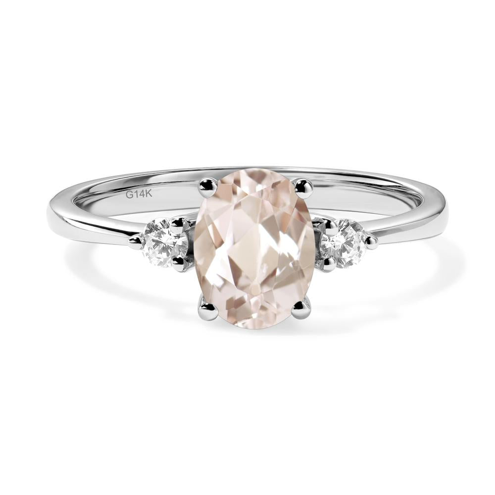 Simple Oval Cut Morganite Trilogy Ring - LUO Jewelry #metal_14k white gold