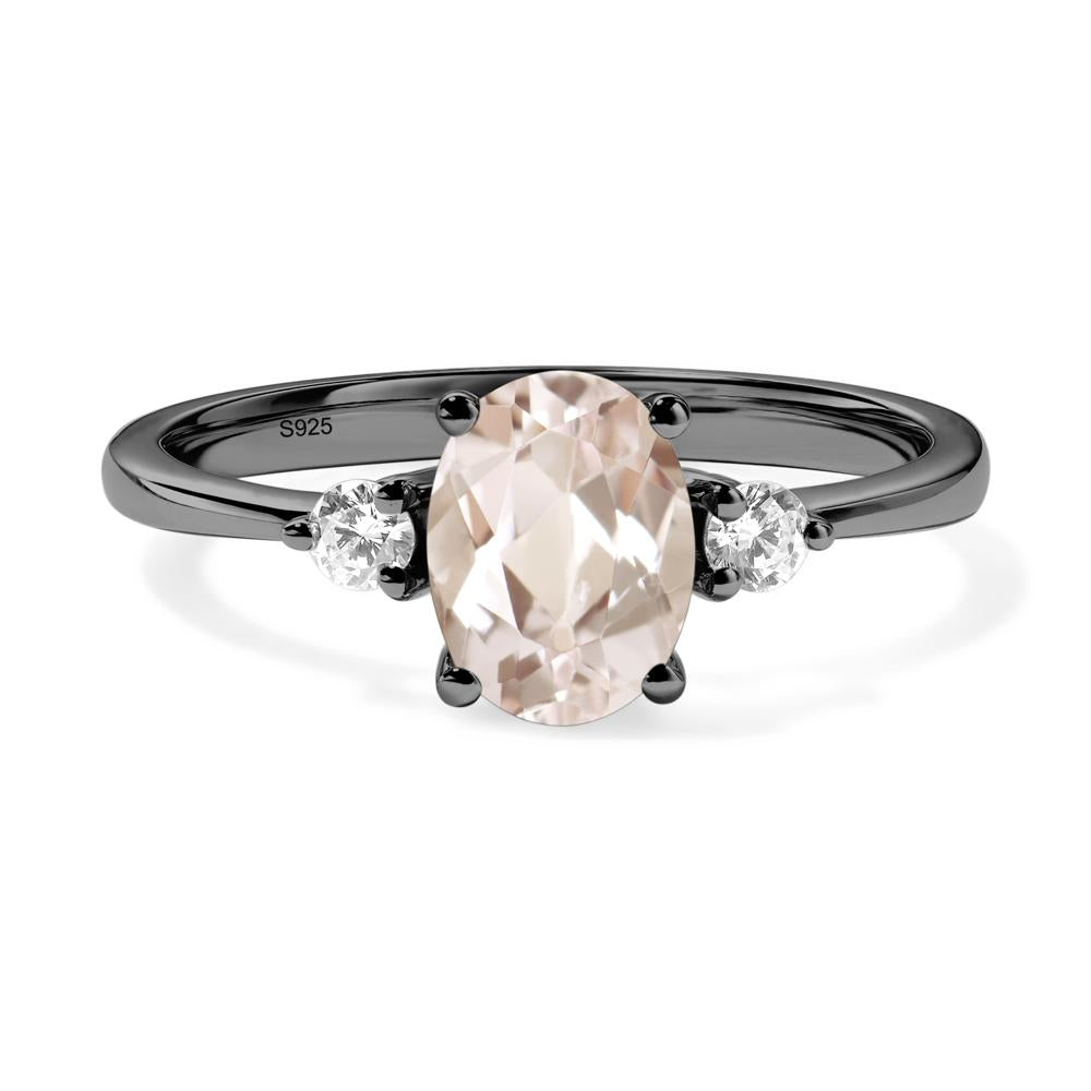 Simple Oval Cut Morganite Trilogy Ring - LUO Jewelry #metal_black finish sterling silver