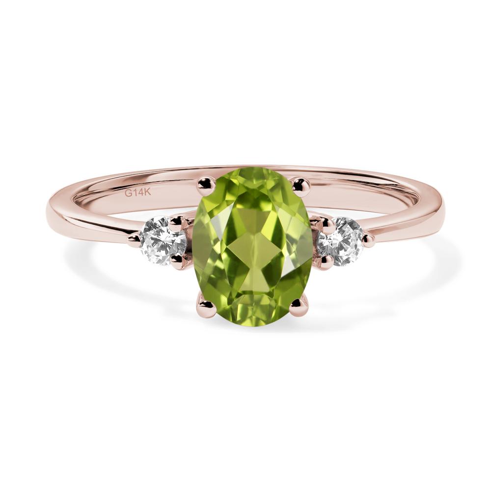 Simple Oval Cut Peridot Trilogy Ring - LUO Jewelry #metal_14k rose gold