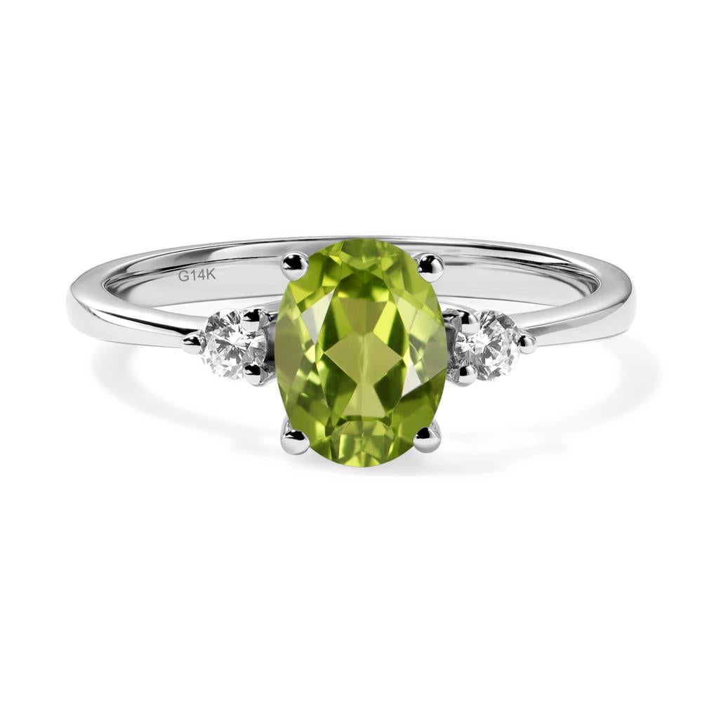 Simple Oval Cut Peridot Trilogy Ring - LUO Jewelry #metal_14k white gold
