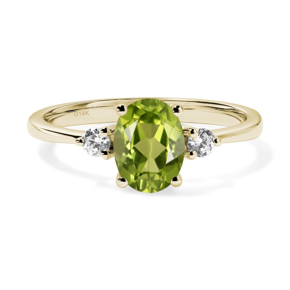 Simple Oval Cut Peridot Trilogy Ring - LUO Jewelry #metal_14k yellow gold