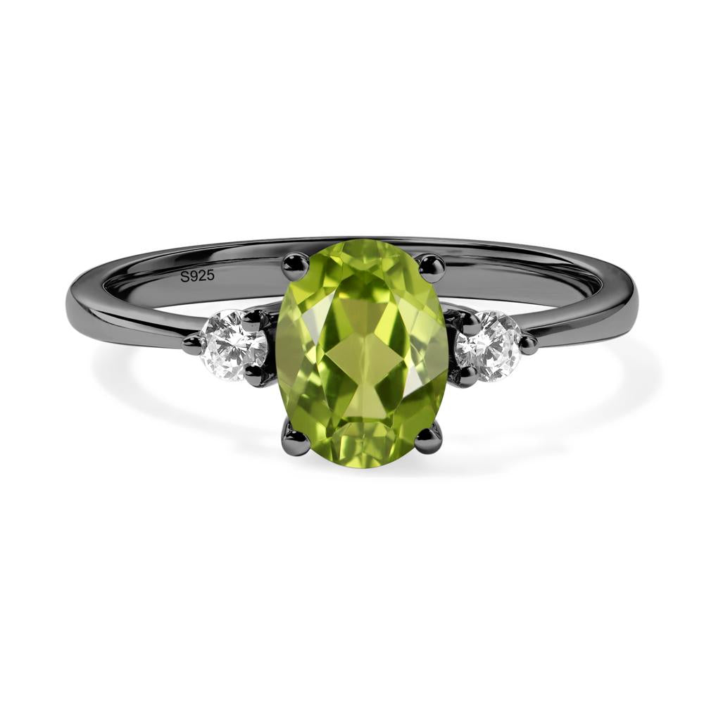 Simple Oval Cut Peridot Trilogy Ring - LUO Jewelry #metal_black finish sterling silver