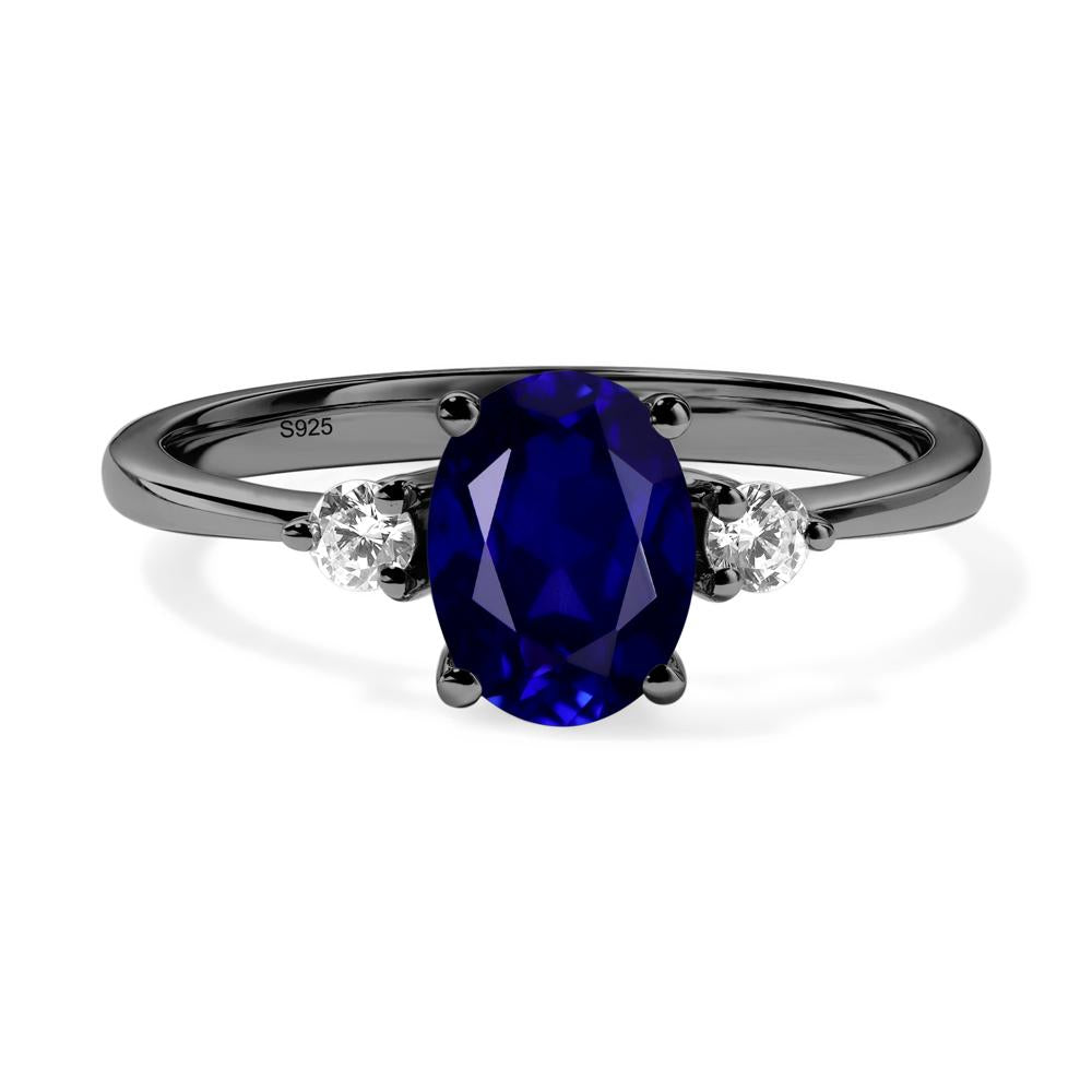 Simple Oval Cut Sapphire Trilogy Ring - LUO Jewelry #metal_black finish sterling silver