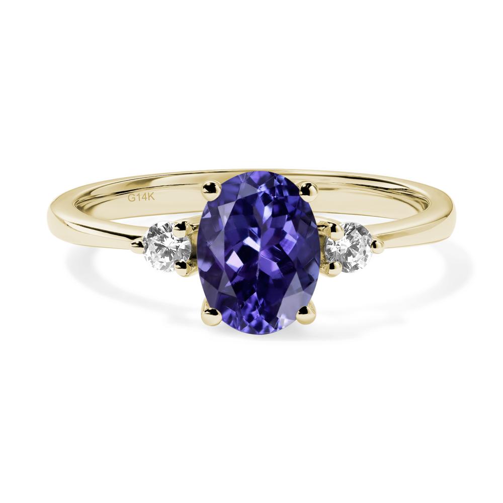 Simple Oval Cut Tanzanite Trilogy Ring - LUO Jewelry #metal_14k yellow gold