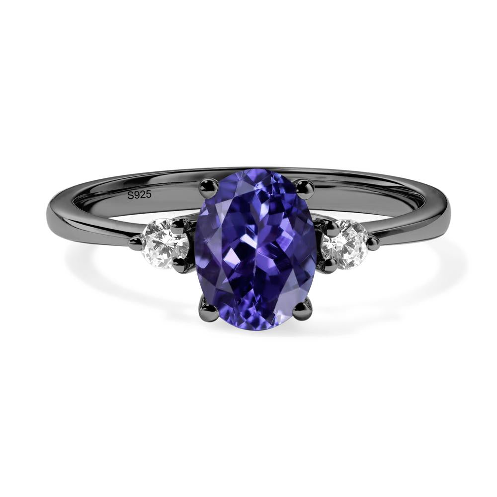 Simple Oval Cut Tanzanite Trilogy Ring - LUO Jewelry #metal_black finish sterling silver