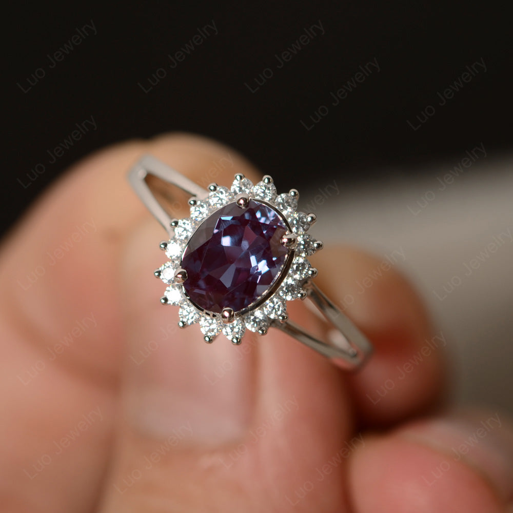 Alexandrite Split Shank Oval Halo Engagement Ring - LUO Jewelry