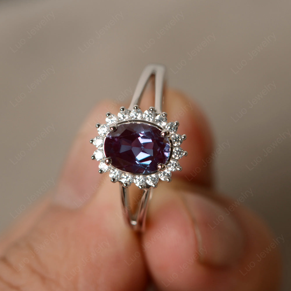 Alexandrite Split Shank Oval Halo Engagement Ring - LUO Jewelry