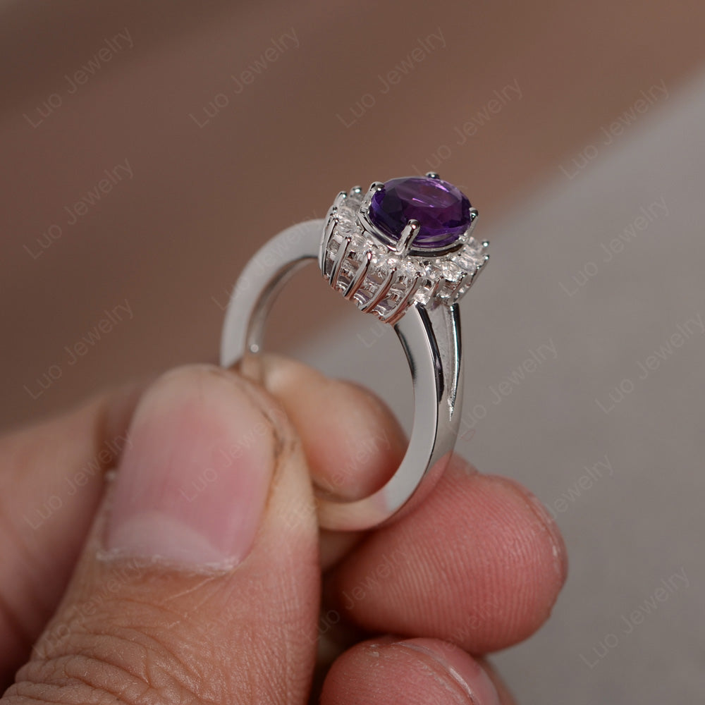 Amethyst Split Shank Oval Halo Engagement Ring - LUO Jewelry