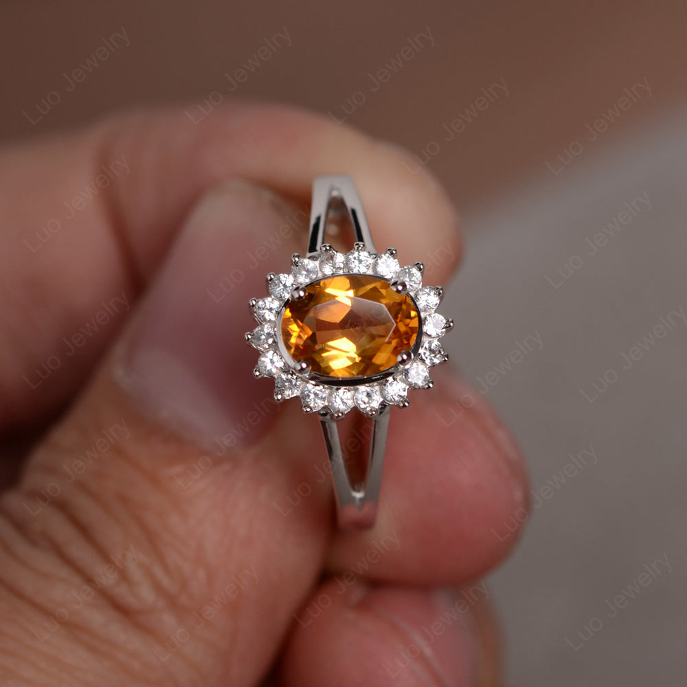 Citrine Split Shank Oval Halo Engagement Ring - LUO Jewelry