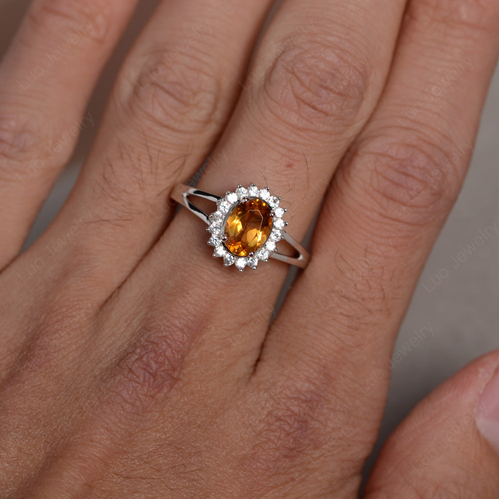 Citrine Split Shank Oval Halo Engagement Ring - LUO Jewelry