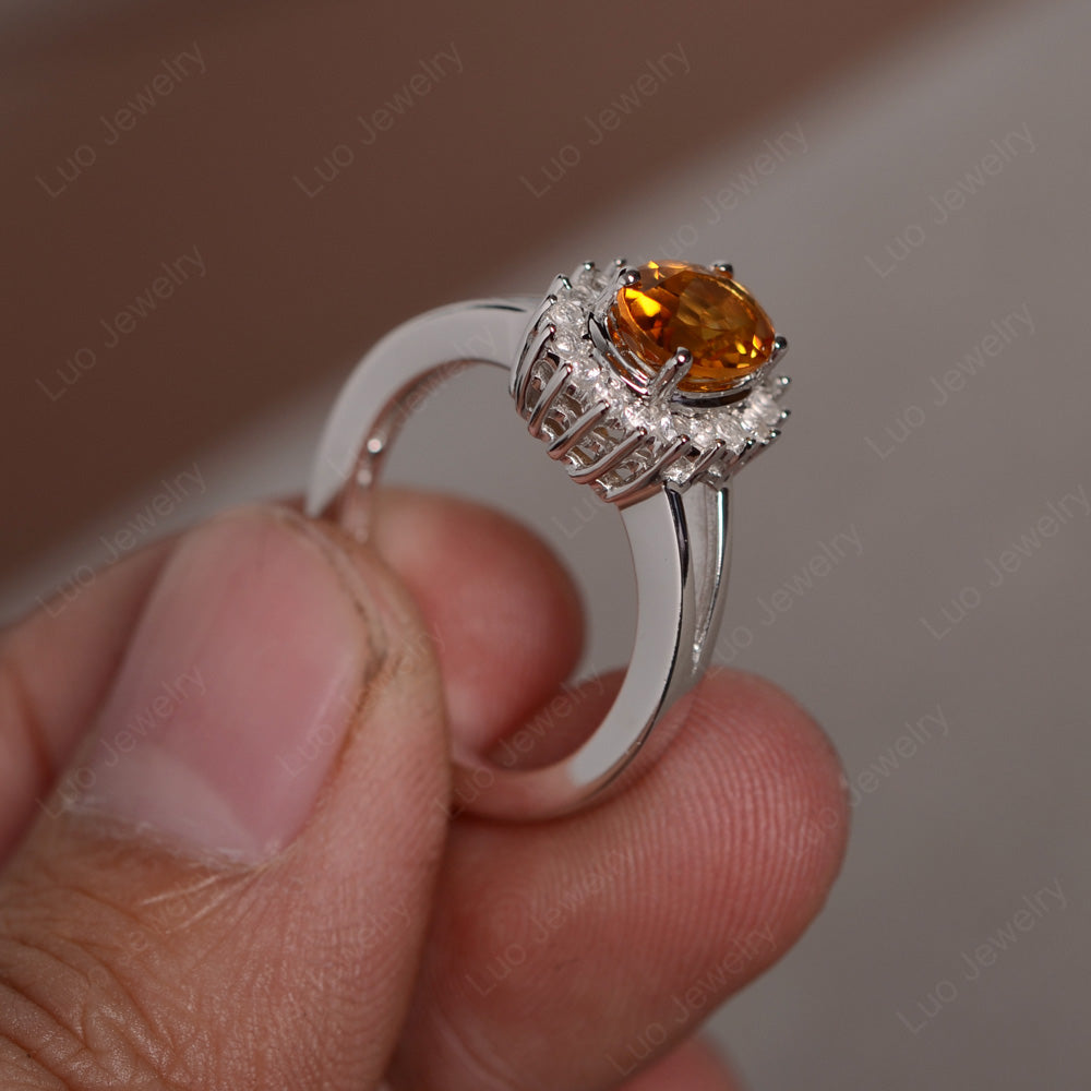 Citrine Split Shank Oval Halo Engagement Ring - LUO Jewelry