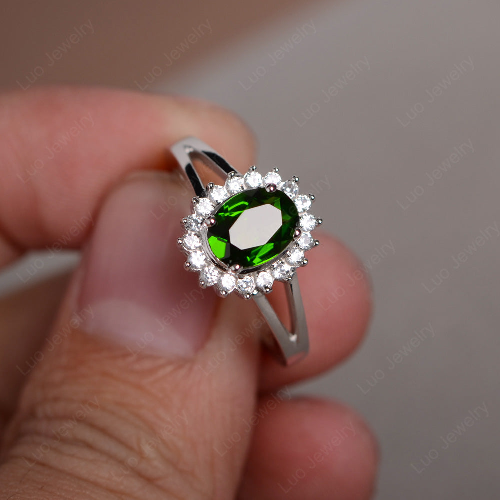 Diopside Split Shank Oval Halo Engagement Ring - LUO Jewelry