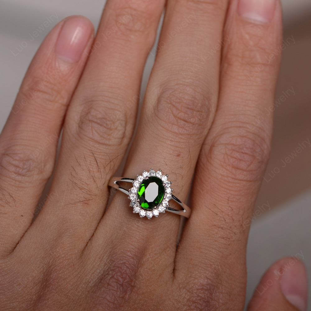 Diopside Split Shank Oval Halo Engagement Ring - LUO Jewelry