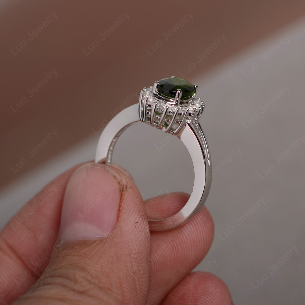 Diopside Split Shank Oval Halo Engagement Ring - LUO Jewelry