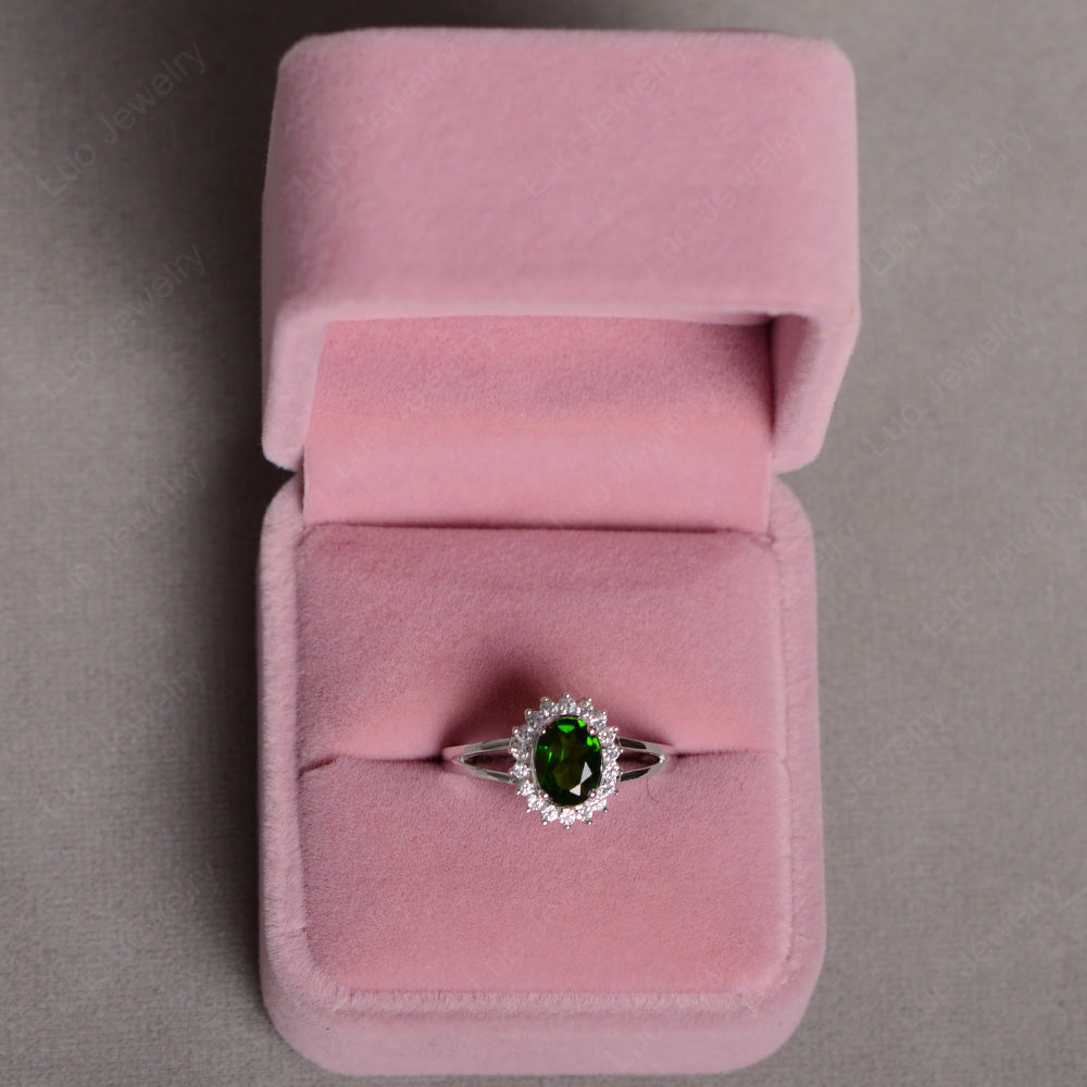 Diopside Split Shank Oval Halo Engagement Ring - LUO Jewelry