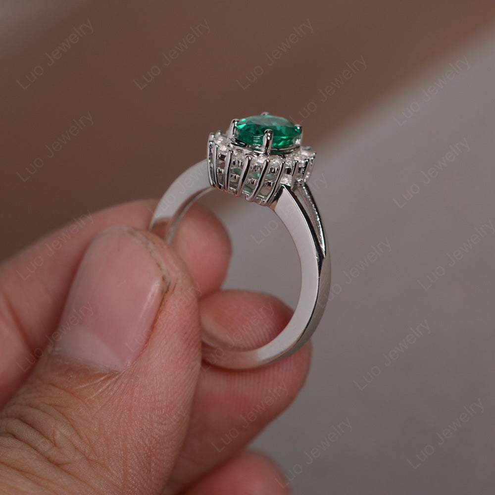 Lab Emerald Split Shank Oval Halo Engagement Ring - LUO Jewelry