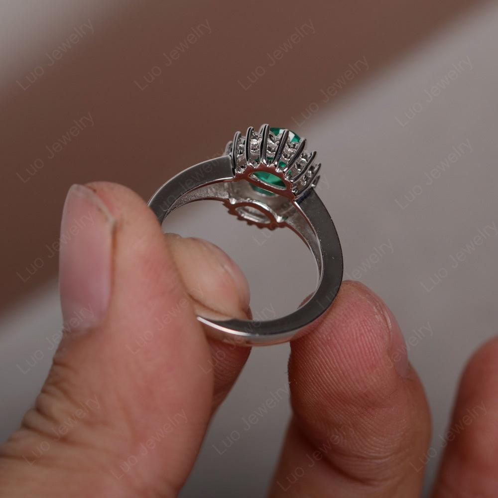 Lab Emerald Split Shank Oval Halo Engagement Ring - LUO Jewelry
