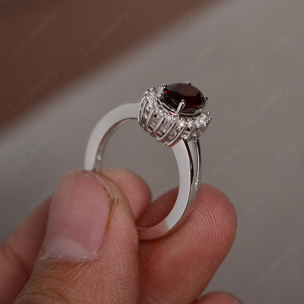 Garnet Split Shank Oval Halo Engagement Ring - LUO Jewelry