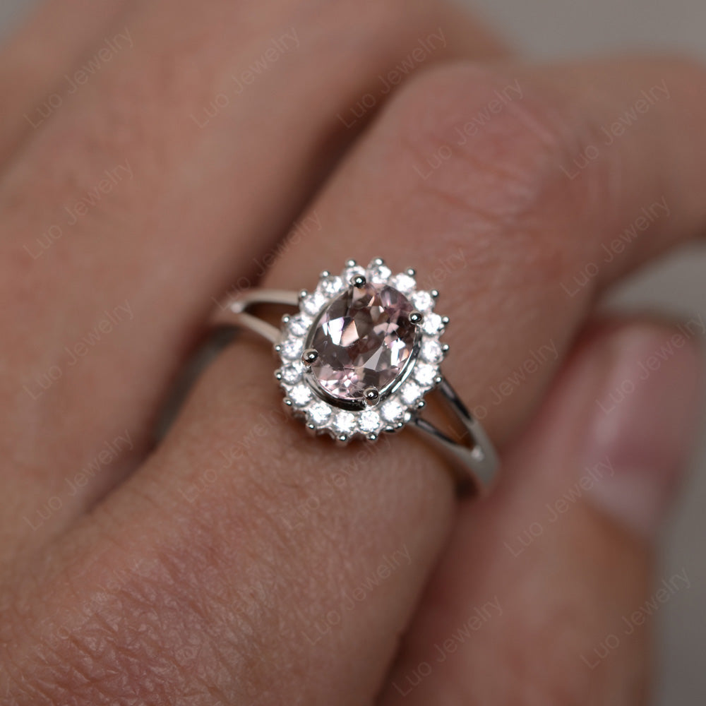 Morganite Split Shank Oval Halo Engagement Ring - LUO Jewelry