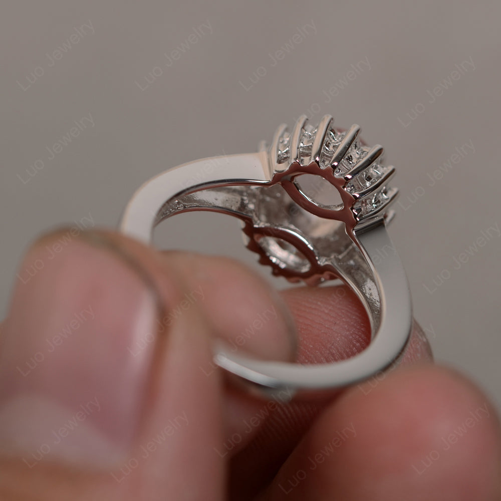 Morganite Split Shank Oval Halo Engagement Ring - LUO Jewelry