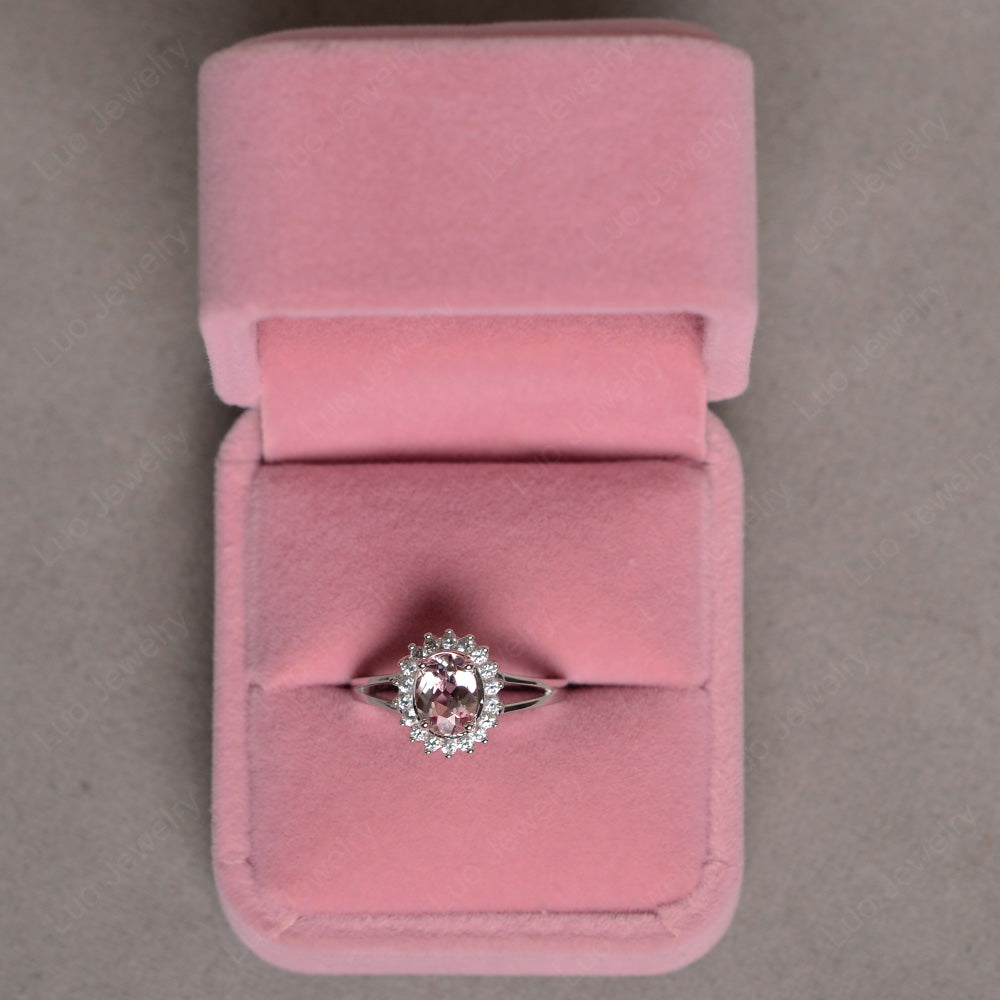 Morganite Split Shank Oval Halo Engagement Ring - LUO Jewelry