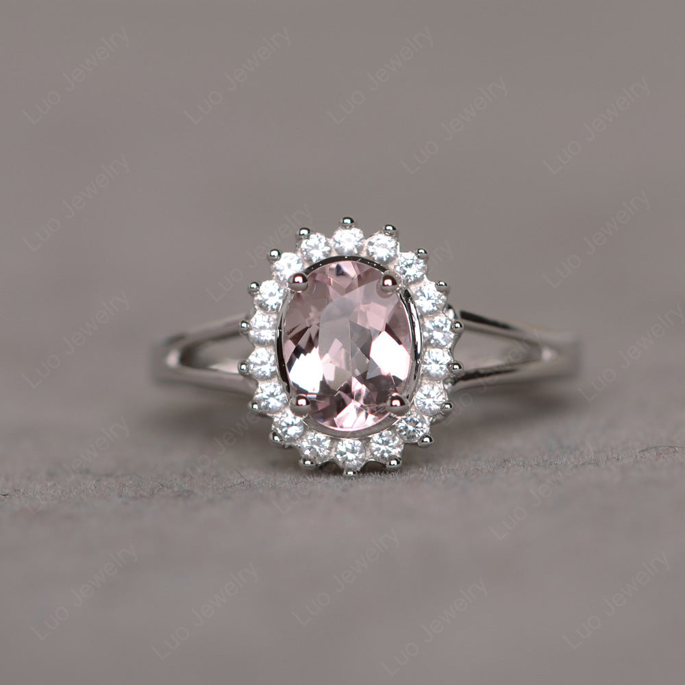 Morganite Split Shank Oval Halo Engagement Ring - LUO Jewelry