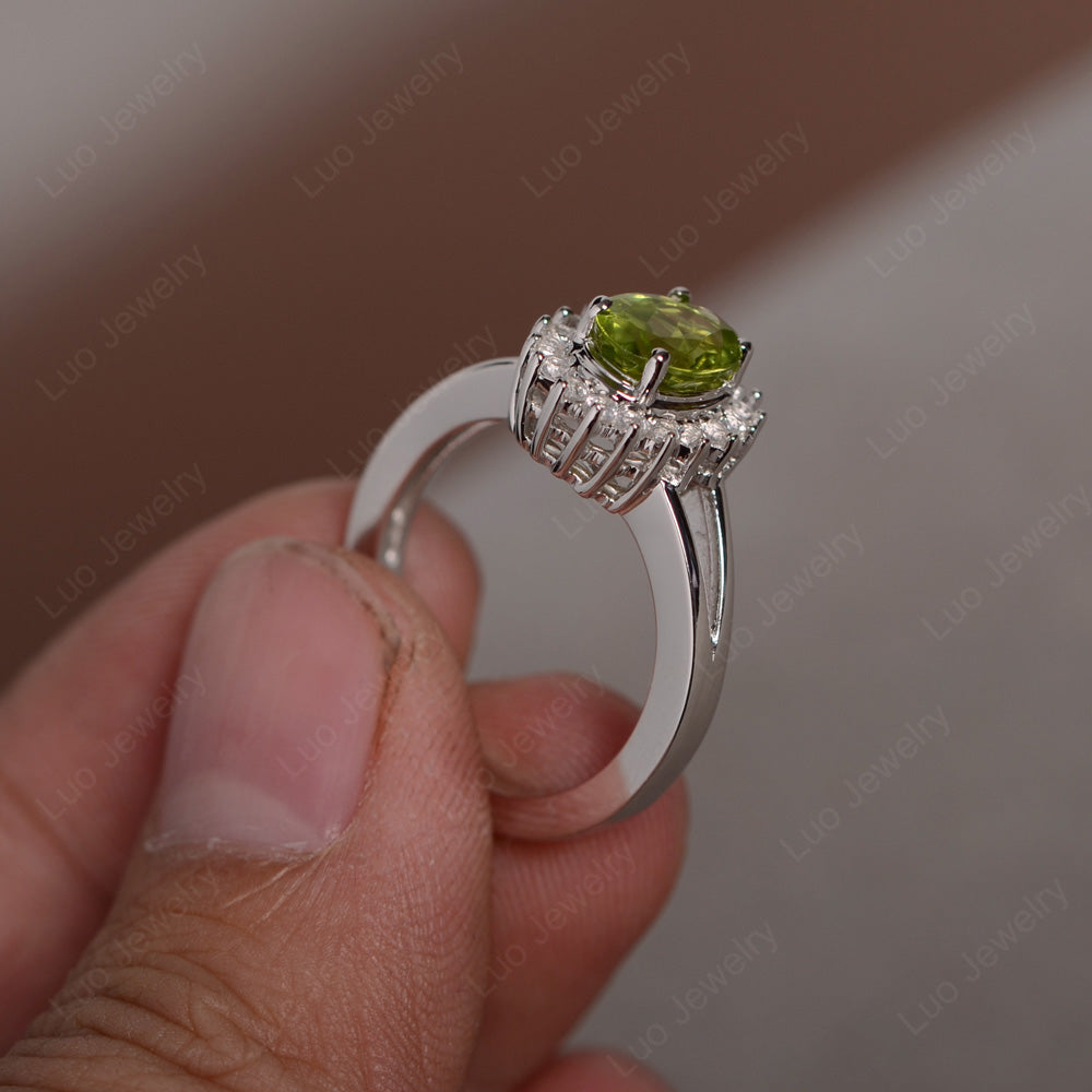 Peridot Split Shank Oval Halo Engagement Ring - LUO Jewelry