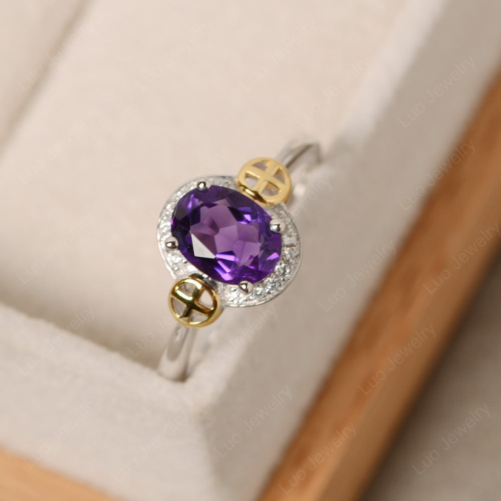 Cross Art Deco Amethyst Ring White Gold - LUO Jewelry