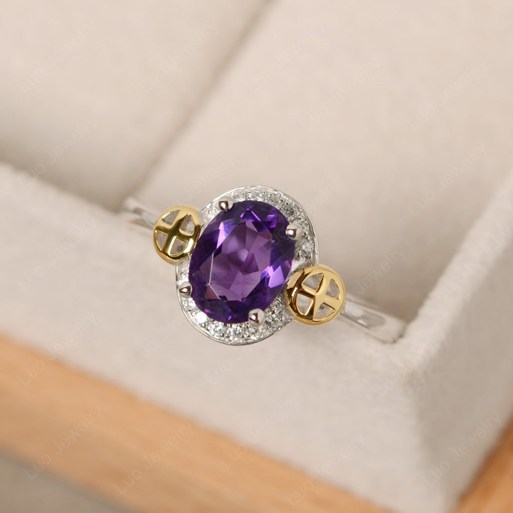 Cross Art Deco Amethyst Ring White Gold - LUO Jewelry