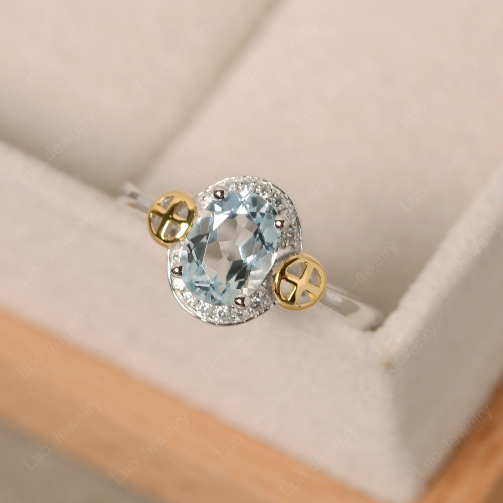 Cross Art Deco Aquamarine Ring White Gold - LUO Jewelry
