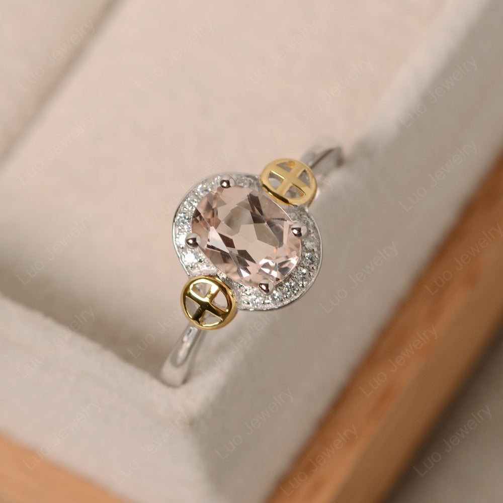 Cross Art Deco Morganite Ring White Gold - LUO Jewelry