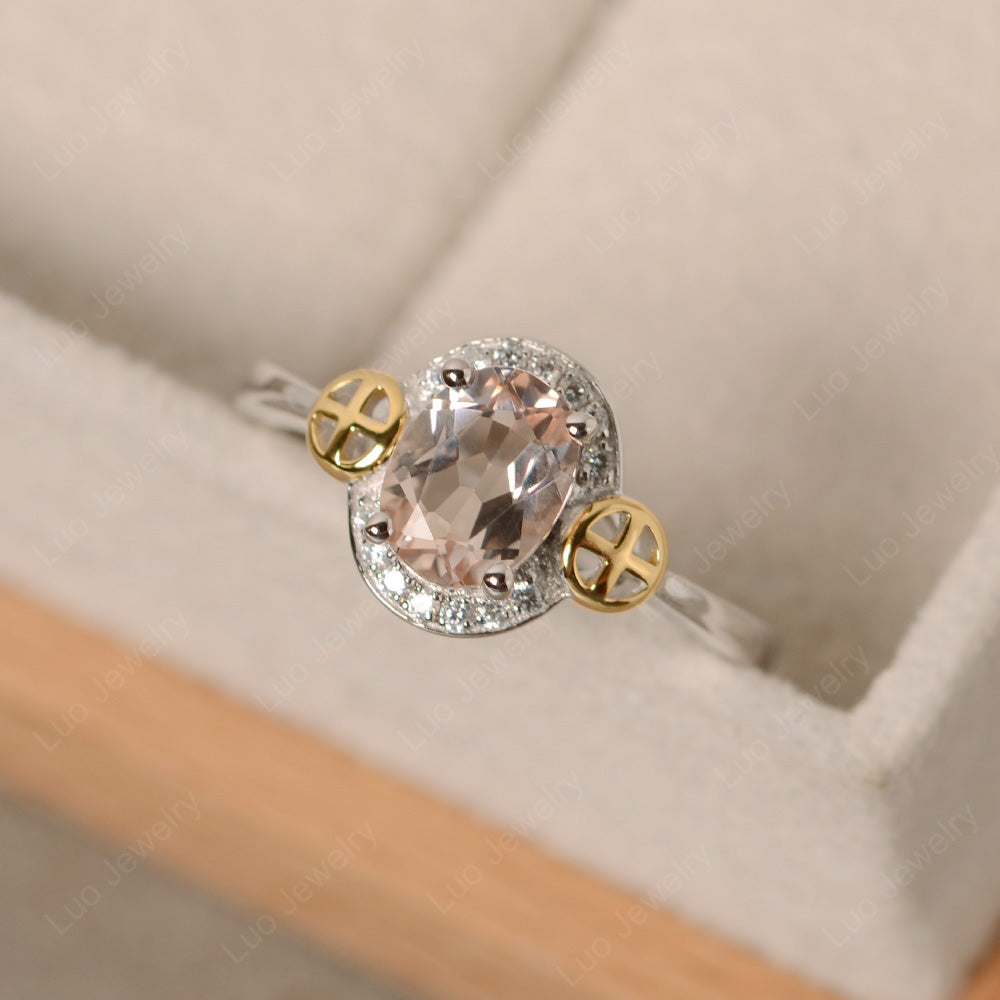 Cross Art Deco Morganite Ring White Gold - LUO Jewelry