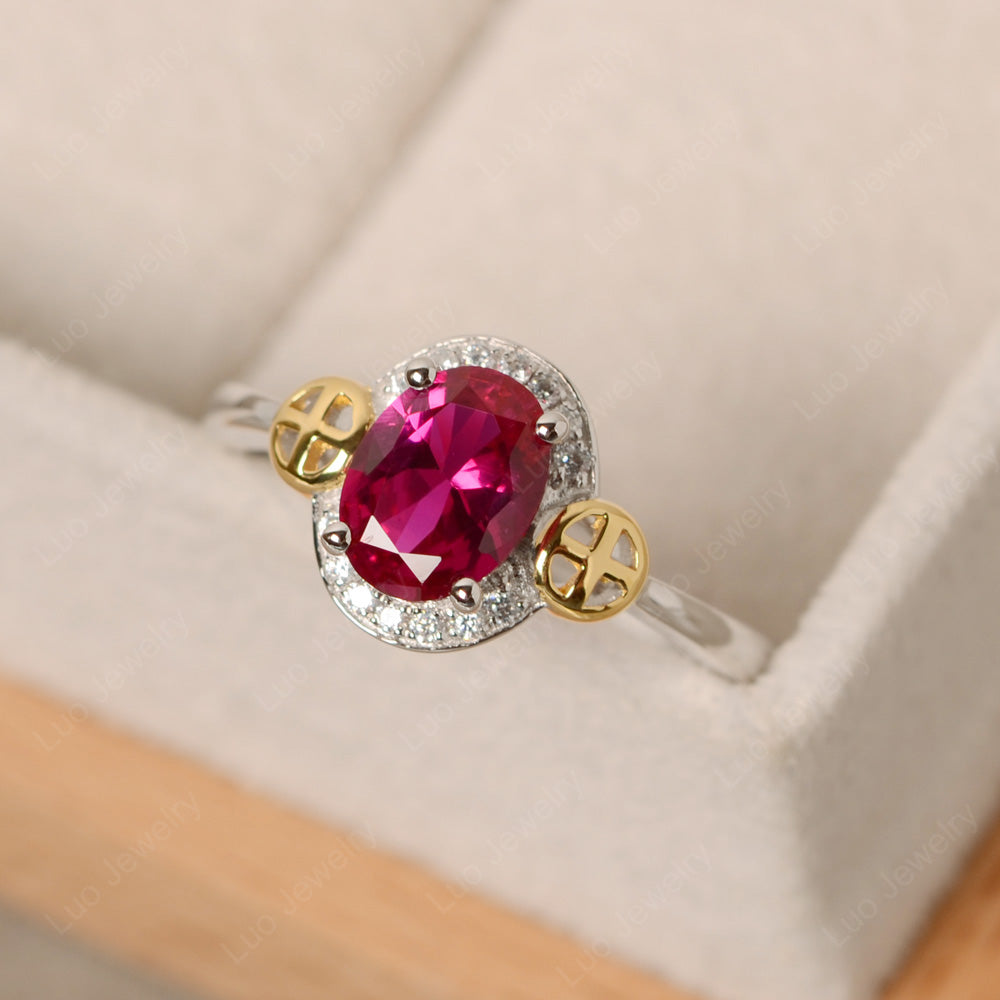 Cross Art Deco Ruby Ring White Gold - LUO Jewelry