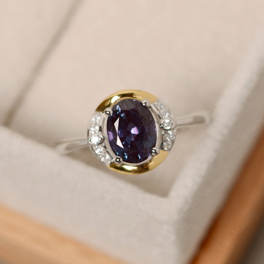 Alexandrite Oval Cut Engagement Ring Yellow Gold - LUO Jewelry