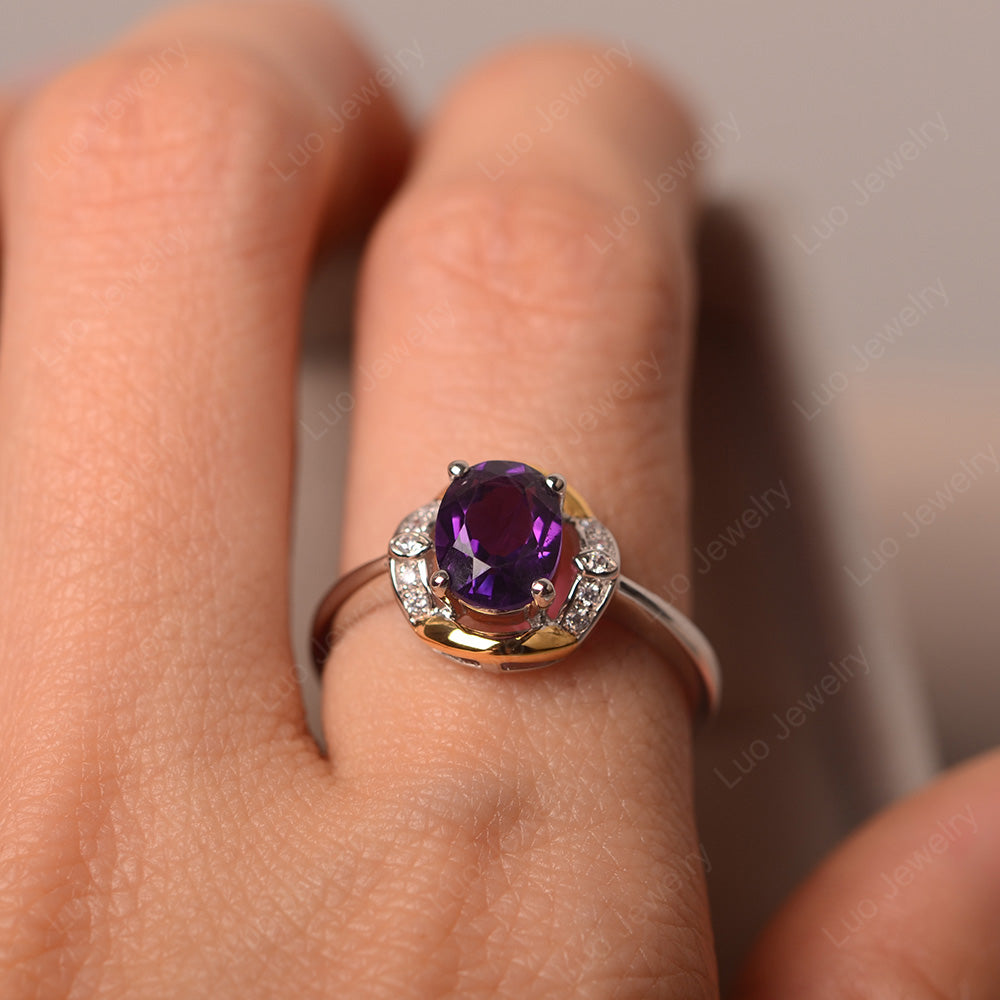 Amethyst Oval Cut Engagement Ring Yellow Gold - LUO Jewelry