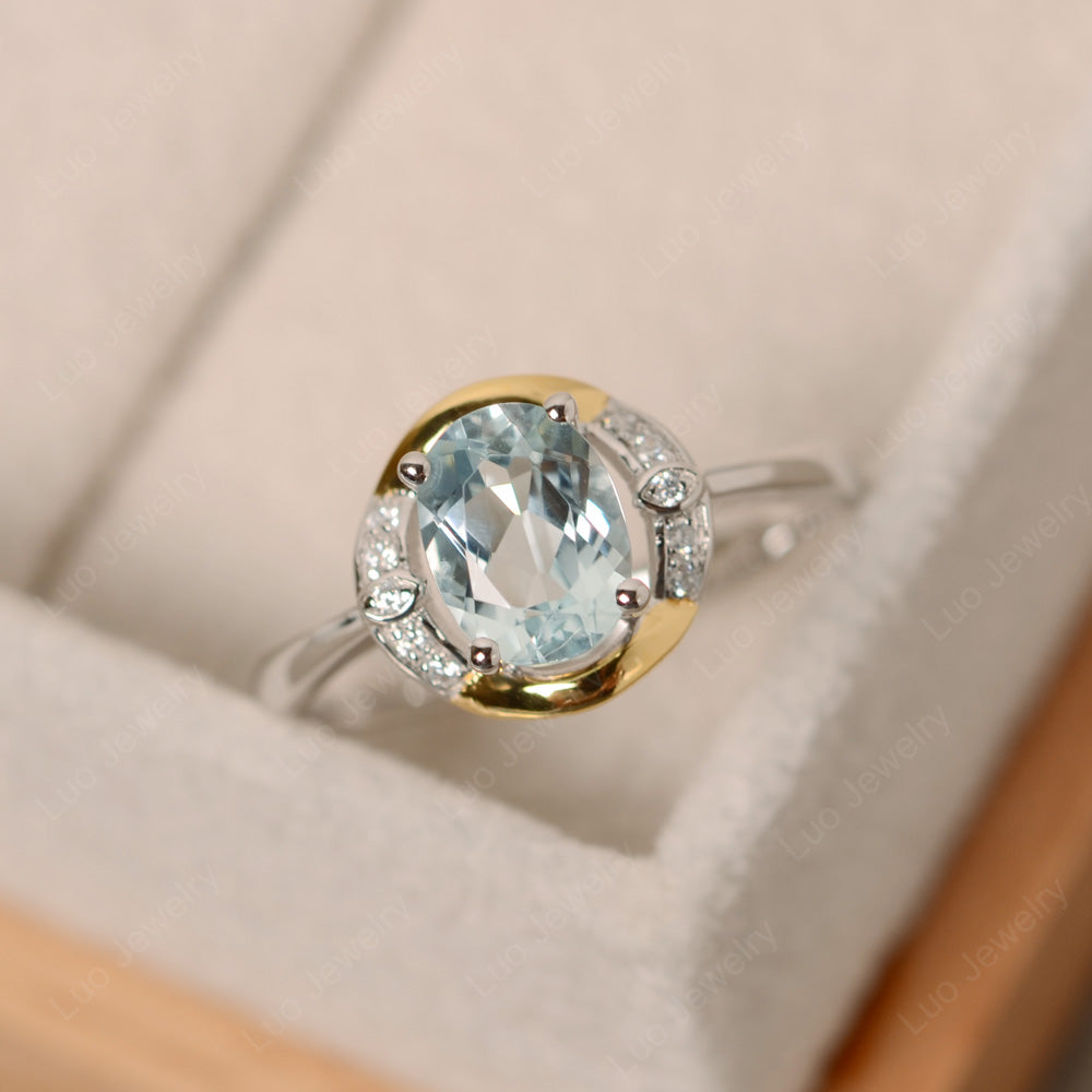Aquamarine Oval Cut Engagement Ring Yellow Gold - LUO Jewelry