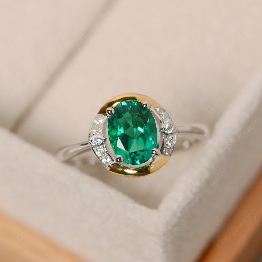 Lab Emerald Oval Cut Engagement Ring Yellow Gold - LUO Jewelry