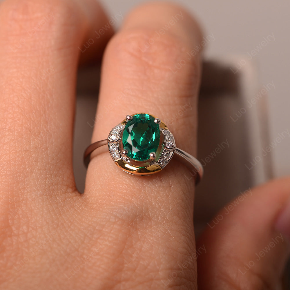 Lab Emerald Oval Cut Engagement Ring Yellow Gold - LUO Jewelry