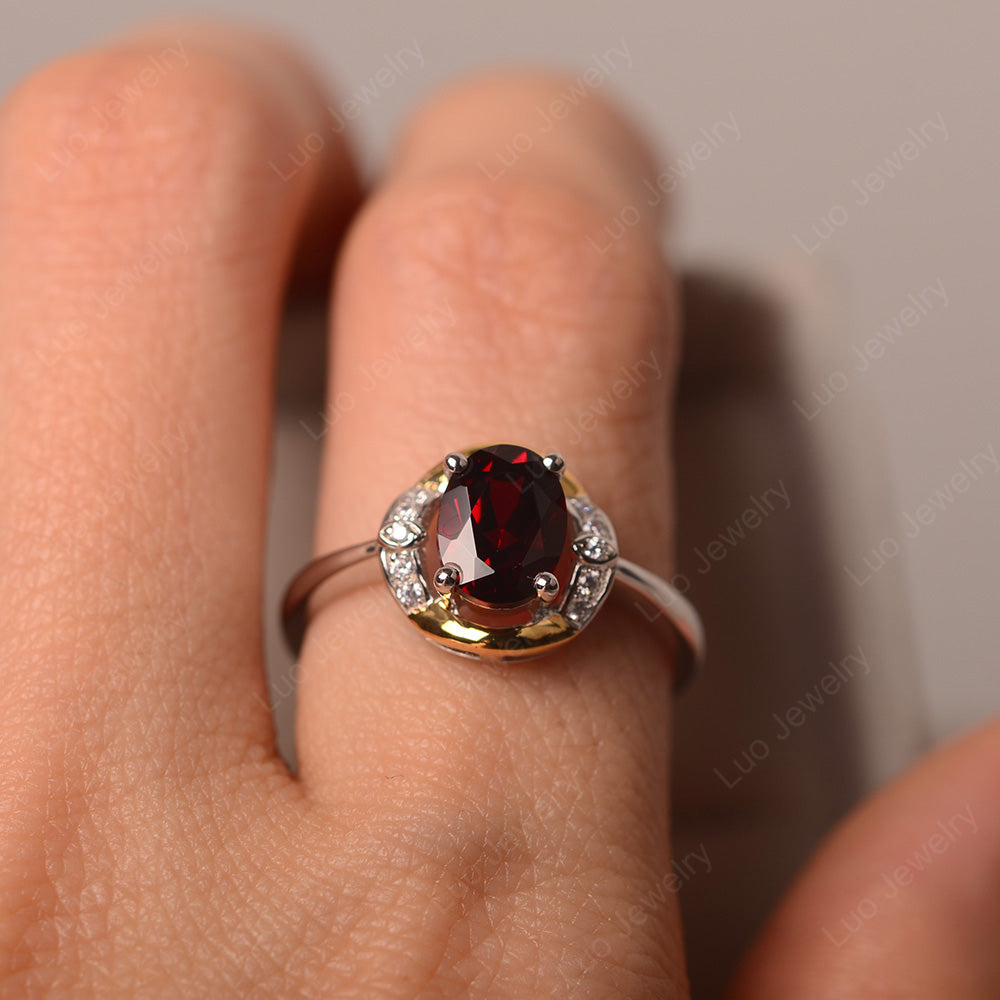 Garnet Oval Cut Engagement Ring Yellow Gold - LUO Jewelry