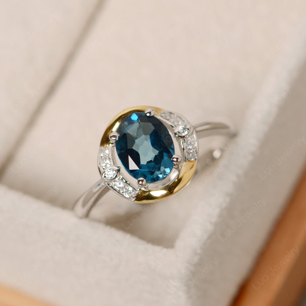 London Blue Topaz Oval Cut Engagement Ring Yellow Gold - LUO Jewelry