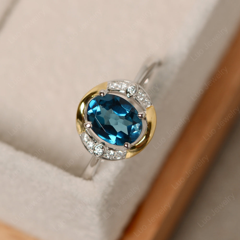 London Blue Topaz Oval Cut Engagement Ring Yellow Gold - LUO Jewelry
