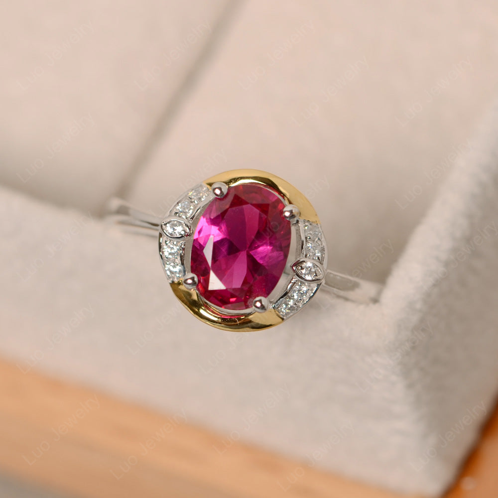 Ruby Oval Cut Engagement Ring Yellow Gold - LUO Jewelry