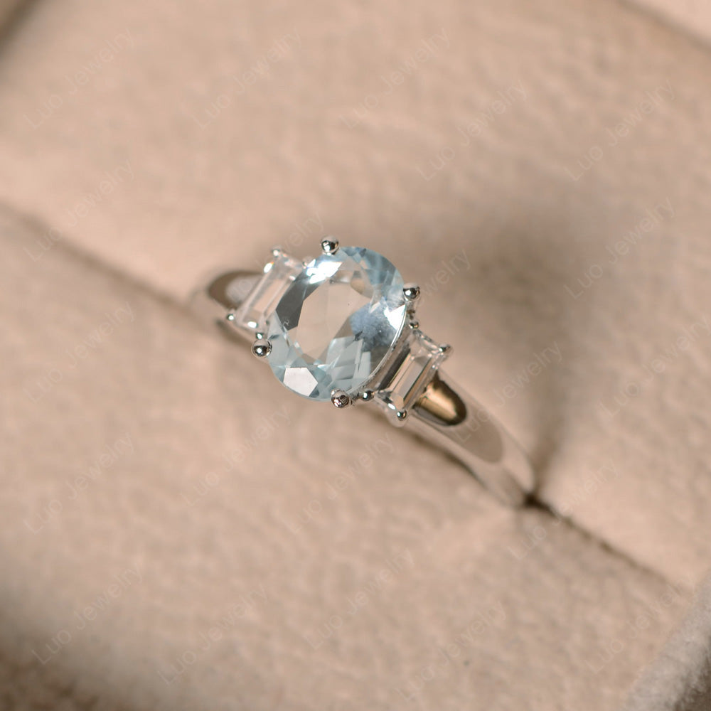 Aquamarine Oval Engagement Ring With Side Stone - LUO Jewelry